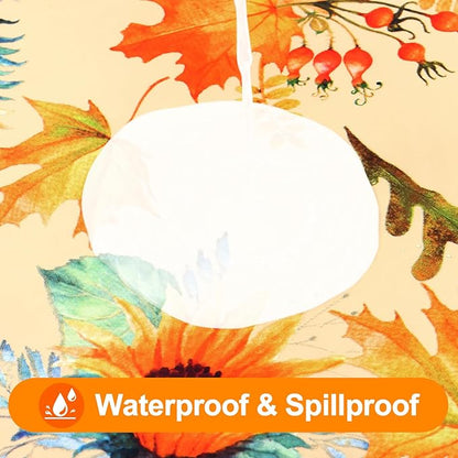 Smiry Plastic Thanksgiving Tablecloth, Sunflower & Pumpkin Wipeable Flannel Backed Vinyl Tablecloths for 6 Foot Tables, Waterproof Elastic Fitted Table Covers for Autumn Harvest (Gold, 30x72 Inches)