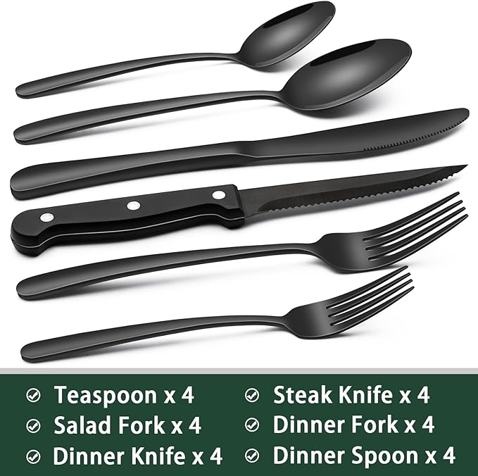 EWFEN 24-Piece Black Silverware Set - Image 2
