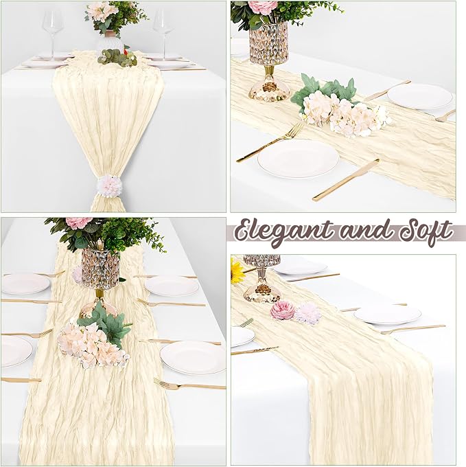 16 Pack Ivory Cheesecloth Table Runners 20x120 Inch Gauze Table Runner 10FT - Image 4
