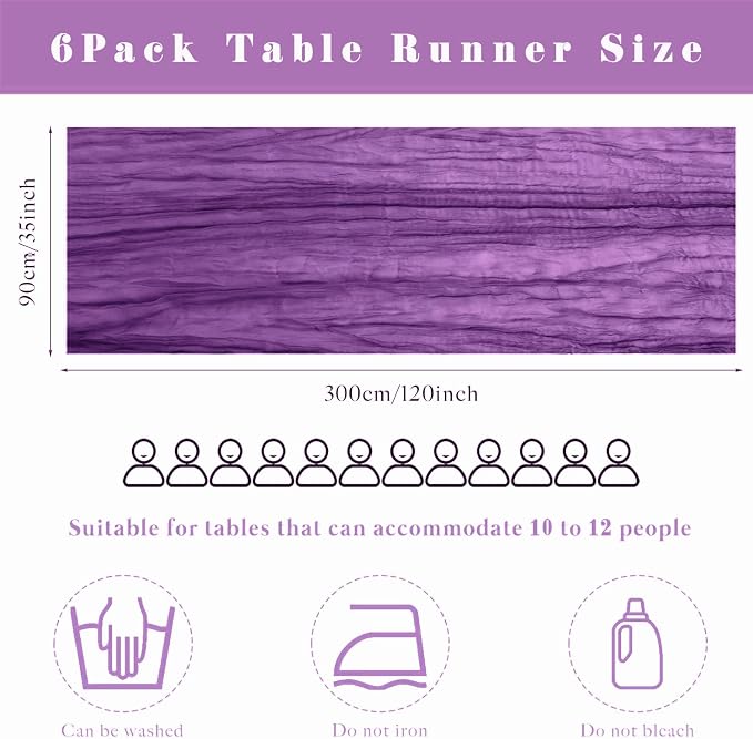 Purple 6 Pcs Cheesecloth Table Runner 10FT Runner - Image 3