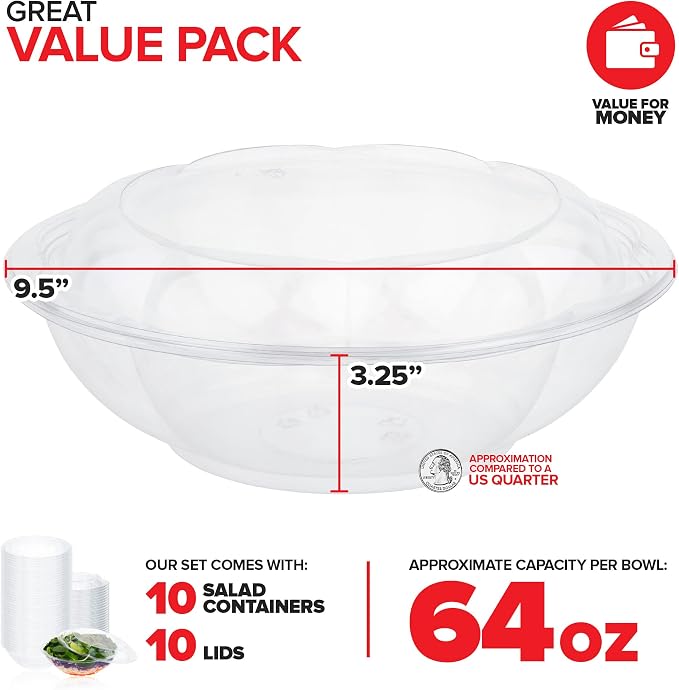 64oz Clear Plastic Salad Bowls - Image 2