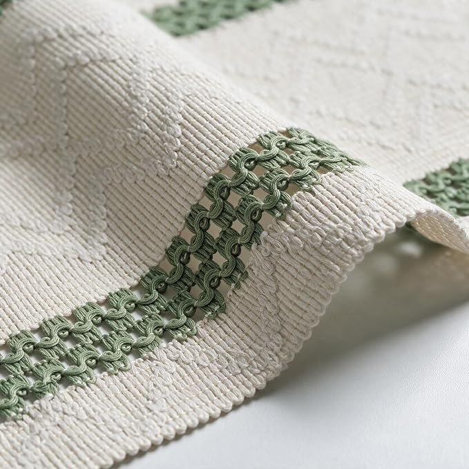 Artoid Mode Sage Green Stripe Woven Rustic Table Runner 12x108 Inch | Holiday - Image 6