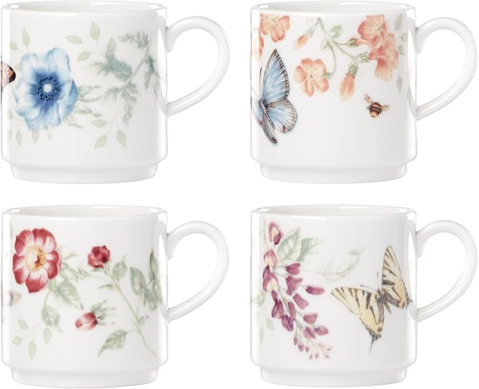 Lenox 890451 Butterfly Meadow 4-Piece Stacking Mug Set | Dishwasher safe by Lenox