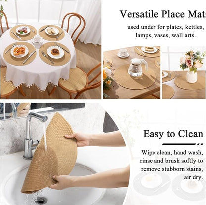 SHACOS 15 inch Round Braided Placemats Set of 6 Cotton Polyester Heat Resistant - Image 6