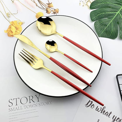 JASHII Flatware Serving Set 24 Piece, Stainless Steel Silverware Set, Modern - Image 2