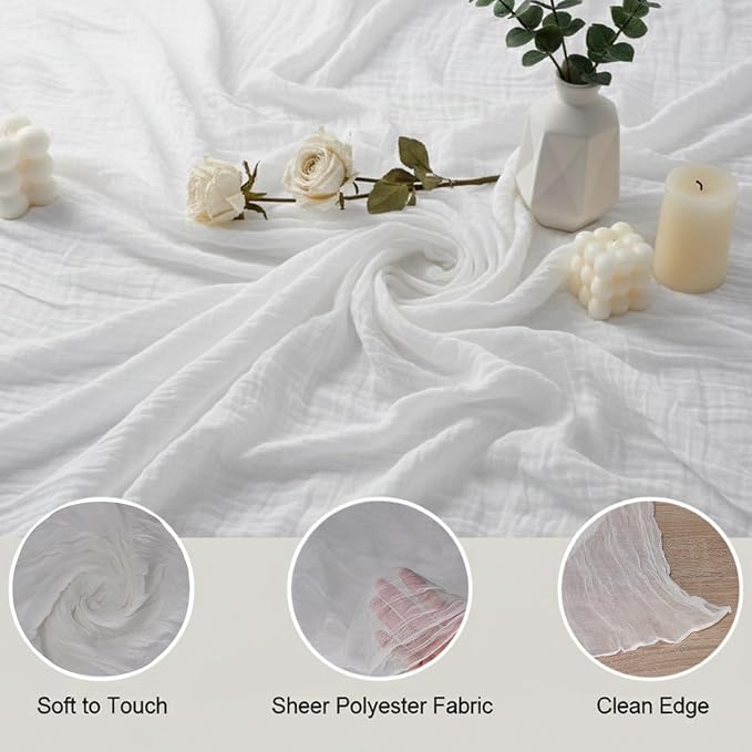 Cheesecloth Table Runner 2 Pack White and Dark Green, Boho Gauze Table Runner - Image 4