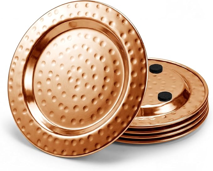 Hammered Stainless Steel Coasters Set of 4 – Anti-Slip Base, Durable & Reusable by LeatherLatch