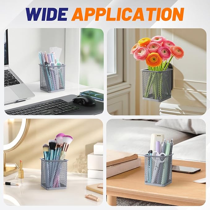 Segarty Pen Holder, 3 Pack Square Silver Pencil Holder - Image 6