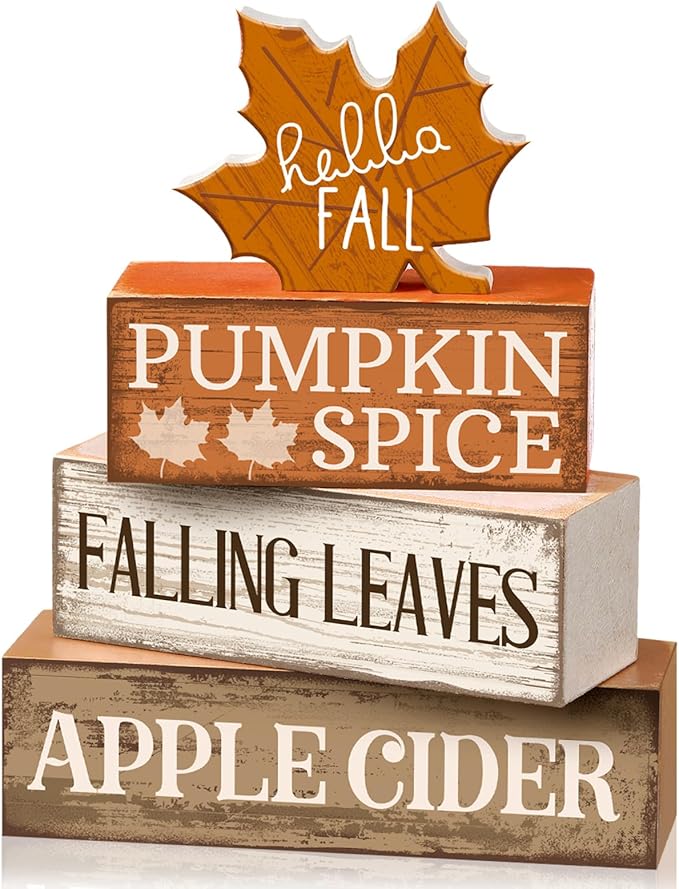 Moucuny 4 Pcs Fall Decor Wooden Maple Leaf Decoration Thanksgiving Tiered Tray by Moucuny
