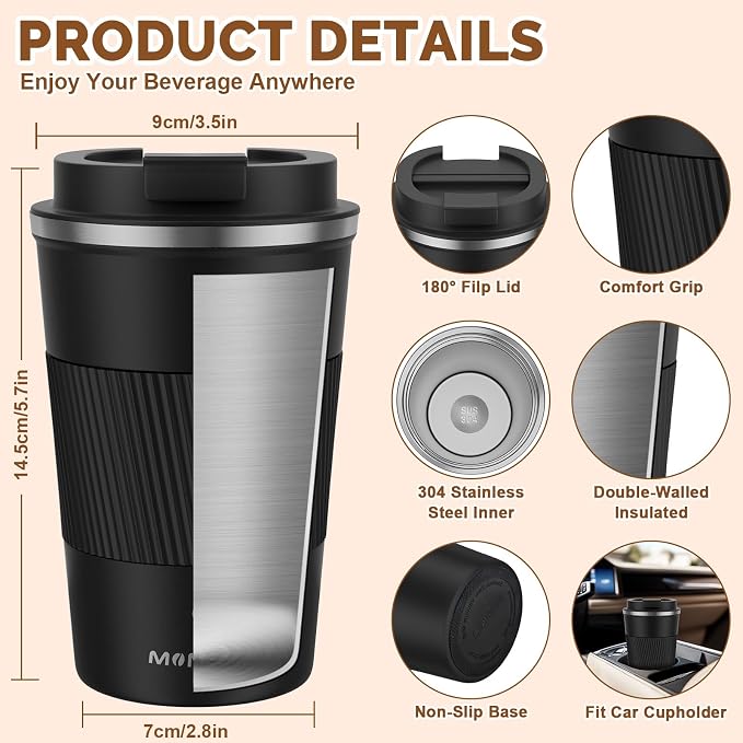MOMSIV 12oz Travel Coffee Mug, Insulated Coffee Cup - Image 4