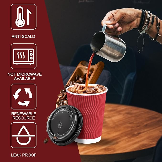 Lamosi Coffee Cups with Lids 12 oz 50 Pack, Disposable To Go Cups with Lid | - Image 3