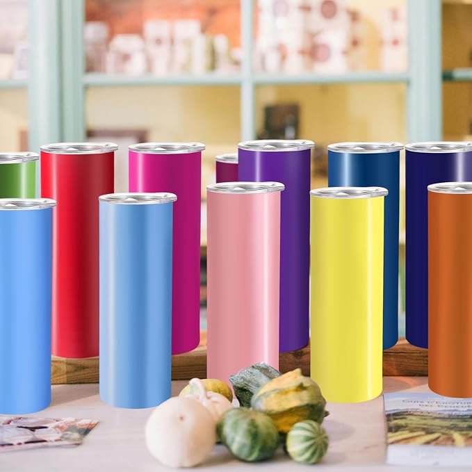 YOUKE OLA 16 Pack Skinny Tumblers 20oz Bulk Straight Stainless Steel Double - Image 6