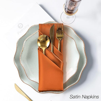 P Pothuiny 12 Pcs Burnt Orange Satin Napkins 17x17 in, Satin Cloth Napkins | - Image 5