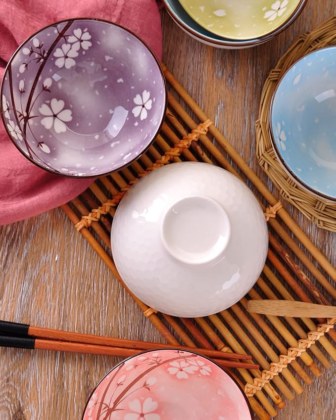 WHJY Cherry Bloom Chinese Japanese Ceramic Rice Bowl 10 oz, Sakura Bowl Gift Set - Image 6