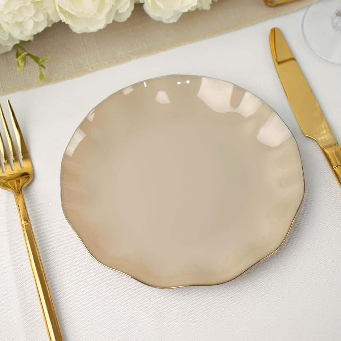 Efavormart 10 Pack | Taupe 6" Round Plastic Dessert Salad Plates, Disposable - Image 9