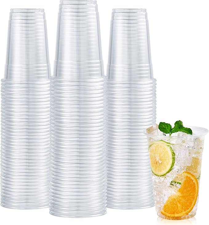 Turbo Bee 100 Pack 16 OZ Clear Plastic Cups, Disposable Crystal Plastic Party by TurboBee