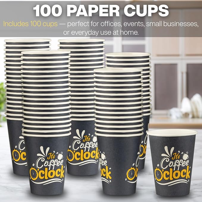 Disposable Coffee Cups, To Go Paper Hot Cups, Coffee O'Clock Design - Image 3