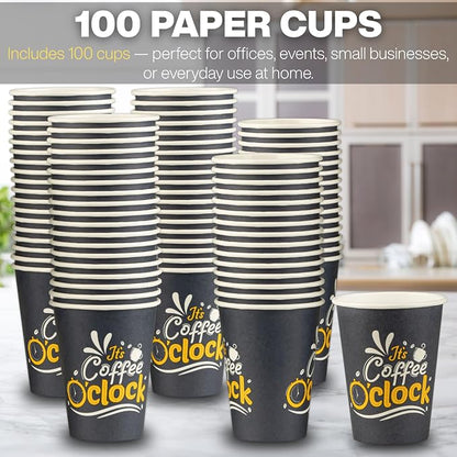 Disposable Coffee Cups, To Go Paper Hot Cups, Coffee O'Clock Design - Image 3