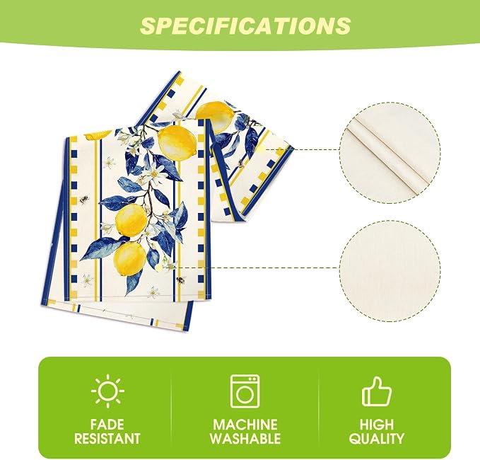 Artoid Mode Lemon Tree Flower Bee Summer Table Runner, Seasonal Holiday Kitchen - Image 5