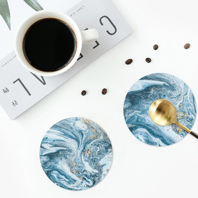 Ocean Gold Sky Blue Marble Coasters Set of 6 Coasters - Image 5