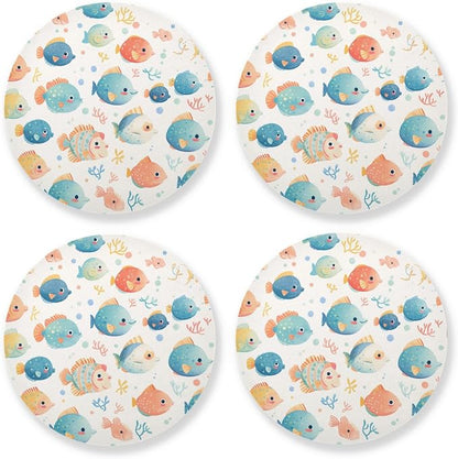 Puffer Hawaiian Fish and Seaweed Set of 4 Absorbent Drink Coaster Heat by KLL