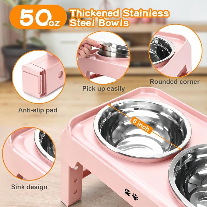 COMESOON Elevated Dog Bowls, 4 Height Adjustable Raised Bowl Stand - Image 4