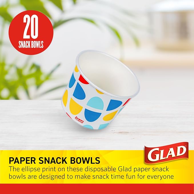 Glad Everyday Paper Snack Bowls, Semiellipse Abstract, 12 Oz, soak-proof - Image 2