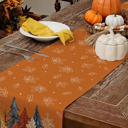 Fall Watercolor Trees & Maple Leaves Table Runner 13x90 Inch, Rustic Farmhouse - Image 7