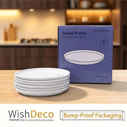 White Salad Plates Set of 6, Porcelain Dessert Plates 8 inch, Modern Kitchen - Image 9