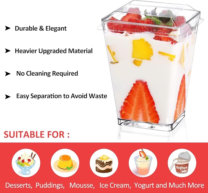 Eupako 100 Pack 5 oz Square Clear Plastic Dessert Cups - Image 3