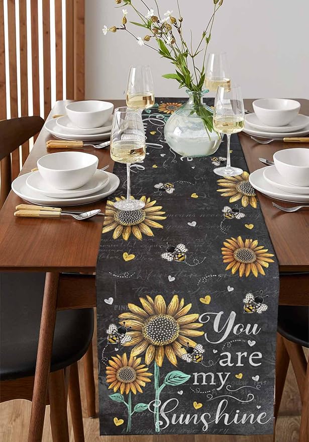 Farmhouse Sunflowers Table Runners 90 Inches Long, Cotton Linen Fabric Table - Image 2