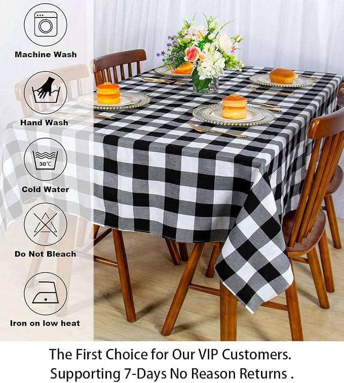 ShinyBeauty Checked Square Tablecloth 54x54-Inch Black and White Buffalo Plaid - Image 6