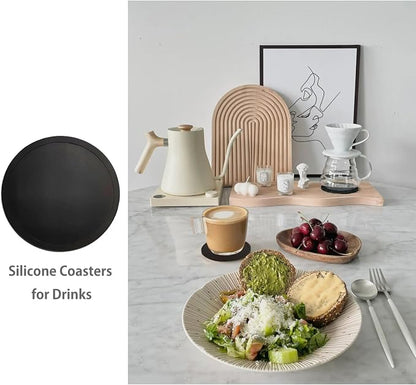 2 Pack Silicone Coasters for Drinks, Round Black Coasters - Image 3