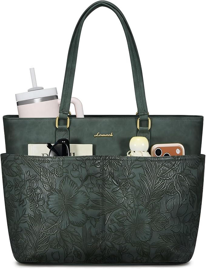 LOVEVOOK Work Tote Bags for Women, Embossed Retro Leather 15.6 Inch Laptop Bag by LOVEVOOK