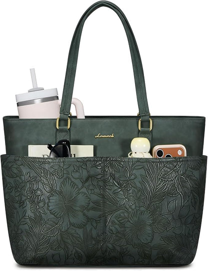 LOVEVOOK Work Tote Bags for Women, Embossed Retro Leather 17.3 Inch Laptop Bag by LOVEVOOK