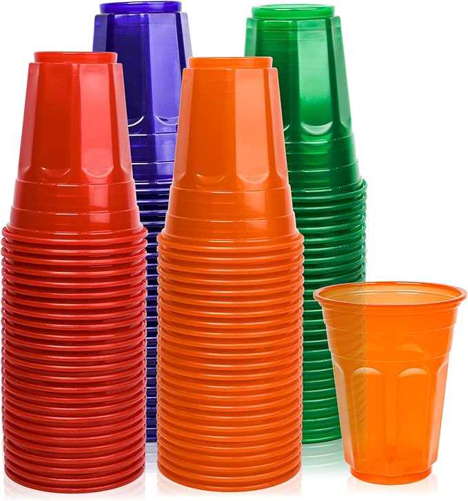 EcoDispose 100 Pack 16oz Colorful Reusable Plastic Cups | Stackable Spill Proof by EcoDispose