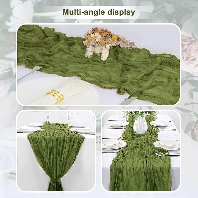 20 Pack Olive Green Cheesecloth Table Runner 35x120 Inch 10Ft Rustic Gauze - Image 6