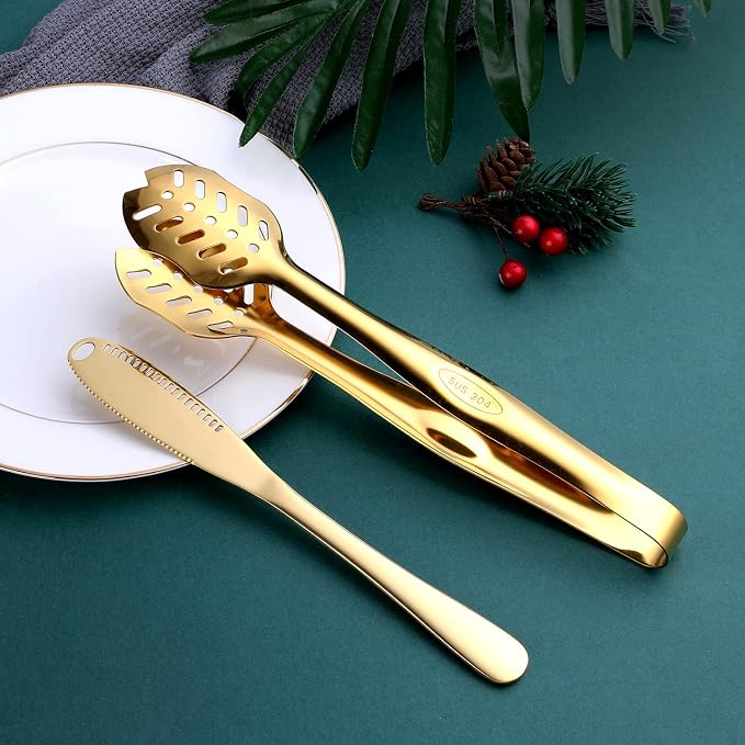 Gold Serving Utensils, OGORI 8-Piece Polished Stainless Steel Flatware - Image 4
