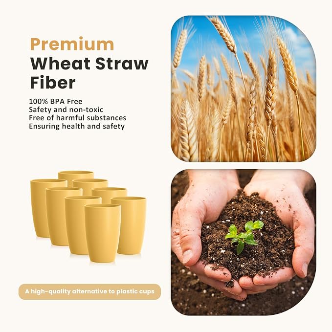 Homienly 8pcs Wheat Straw Fiber Cups, 20 Oz Reusable Drinking Cups, Unbreakable - Image 2
