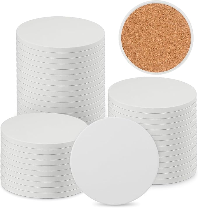 40 Pieces 4 Inch Round Blank Ceramic Coasters, Unglazed Ceramic Tiles Coasters by GNIEMCKIN