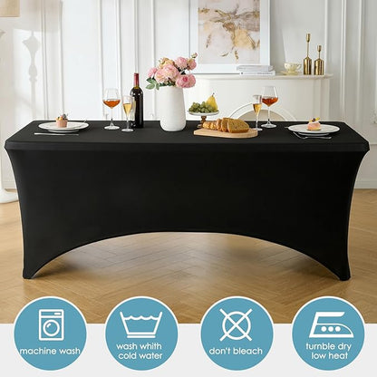 VidaFete Spandex Tablecloth 2 Pack 6FT, Fitted Stretch Table Cover for Rectangle Tables, Wrinkle Resistant and Washable Tablecloths for Outdoor, Picnic, Party, Wedding, Banquet, Birthday, Black