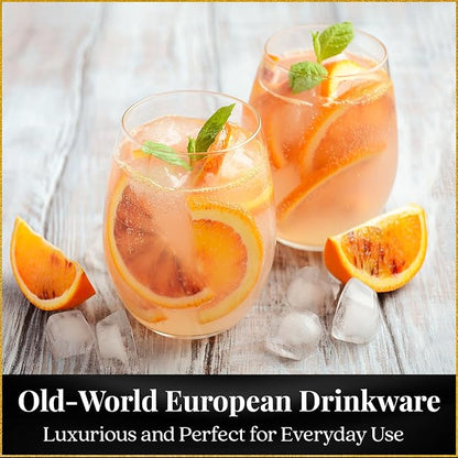 Set of 8 European-Made Stemless Wine Glasses | Named New York Times Best Stemless Glass of 2017 | 17 FL Oz. | 100% Lead-Free Crystal | Thin | Dishwasher-Safe | Gift Idea | Perfect for Everyday Use