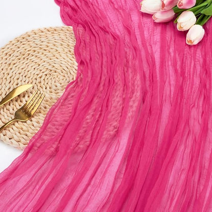 3Pcs Hot Pink Cheesecloth Table Runner Wedding Baby Shower Home Decor | 35x120 - Image 5