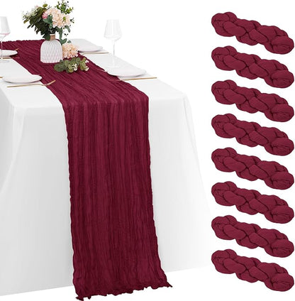 8 Pack Burgundy Cheesecloth Table Runners 20x120 Inch Gauze Table Runner 10FT by Yorcari