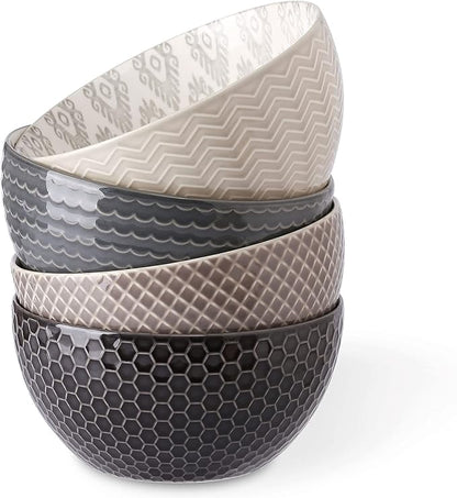 Signature Housewares Pad Print Set of 4 Assorted Bowls 6", PP Gray by SignatureHousewares