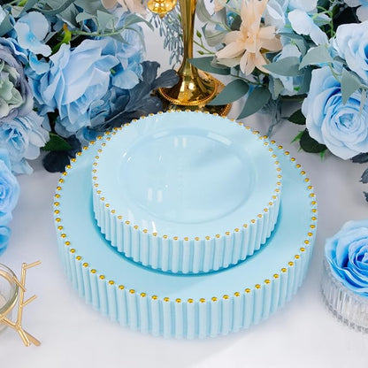 EI 60pcs Blue Plastic Plates,Dispoable Heavy Duty Plastic Plates with Gold Rim,Baby Blue Dessert/Dinner Plate,Fancy Elegant Plate for Party,Birthday,Afternoon Tea