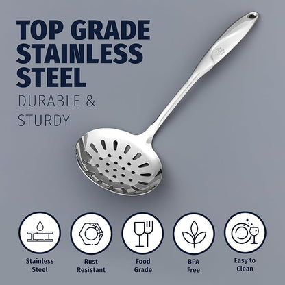 Zulay Kitchen Stainless Steel Slotted Spoon | 14.5” Large Skimmer Frying Spoon - Image 6