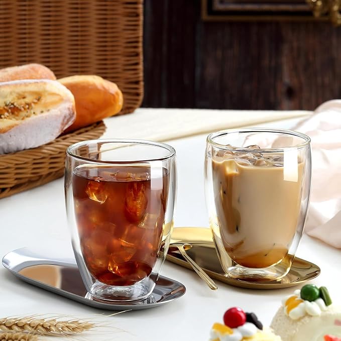 6.8OZ Double Wall Espresso Cups Set of 4, Double Wall Insulated Espresso Mugs - Image 3