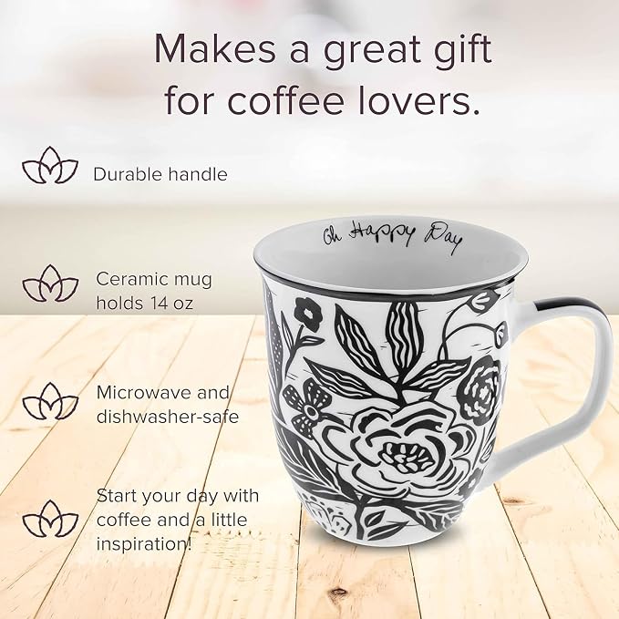 Karma Gifts 16 oz Black and White Boho Mug Floral - Image 2