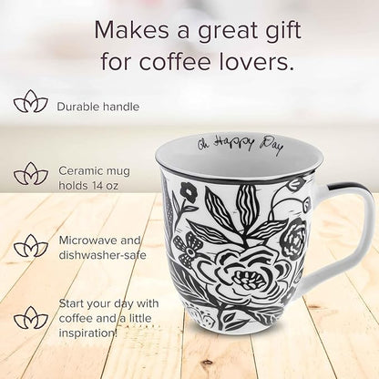 Karma Gifts 16 oz Black and White Boho Mug Floral - Image 2